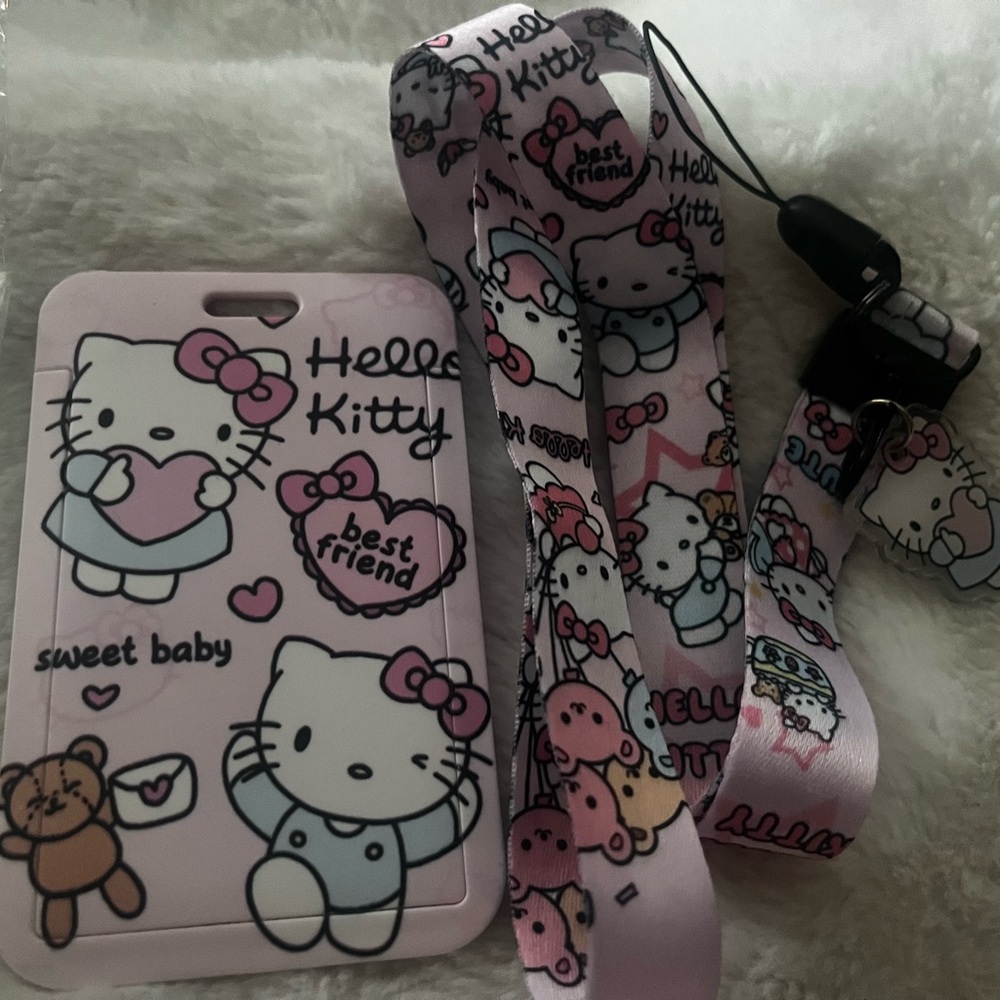 Hello Kitty Pastel Pink and Light Blue Lanyard with Card Holder